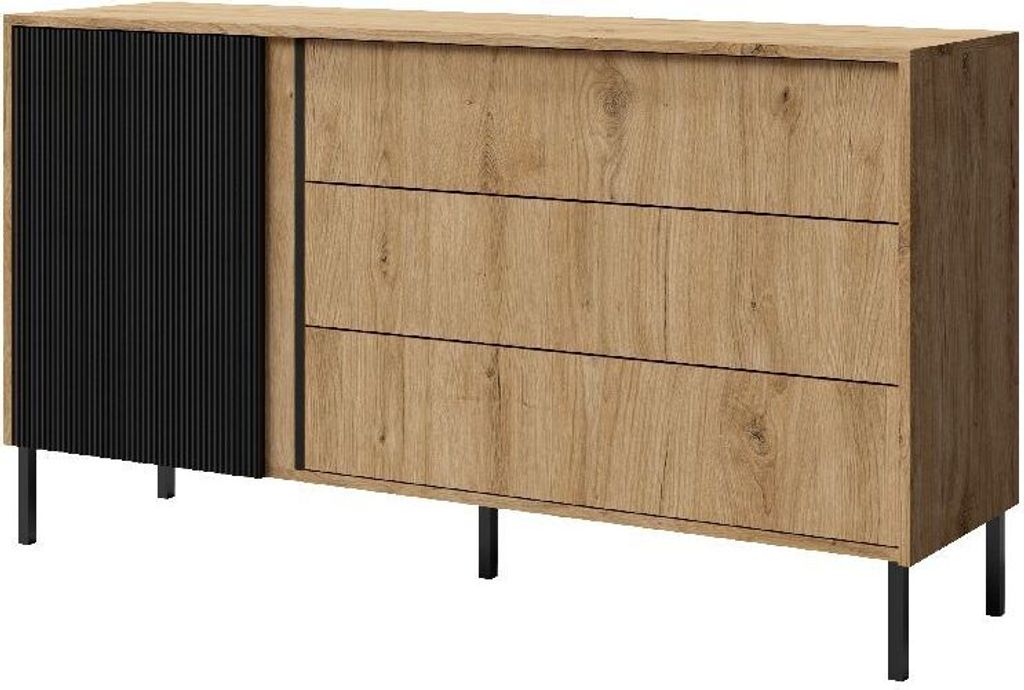 Kommode 3 MIA 145 cm mit geriffelte Fronte mit Schubladen Produktbild 