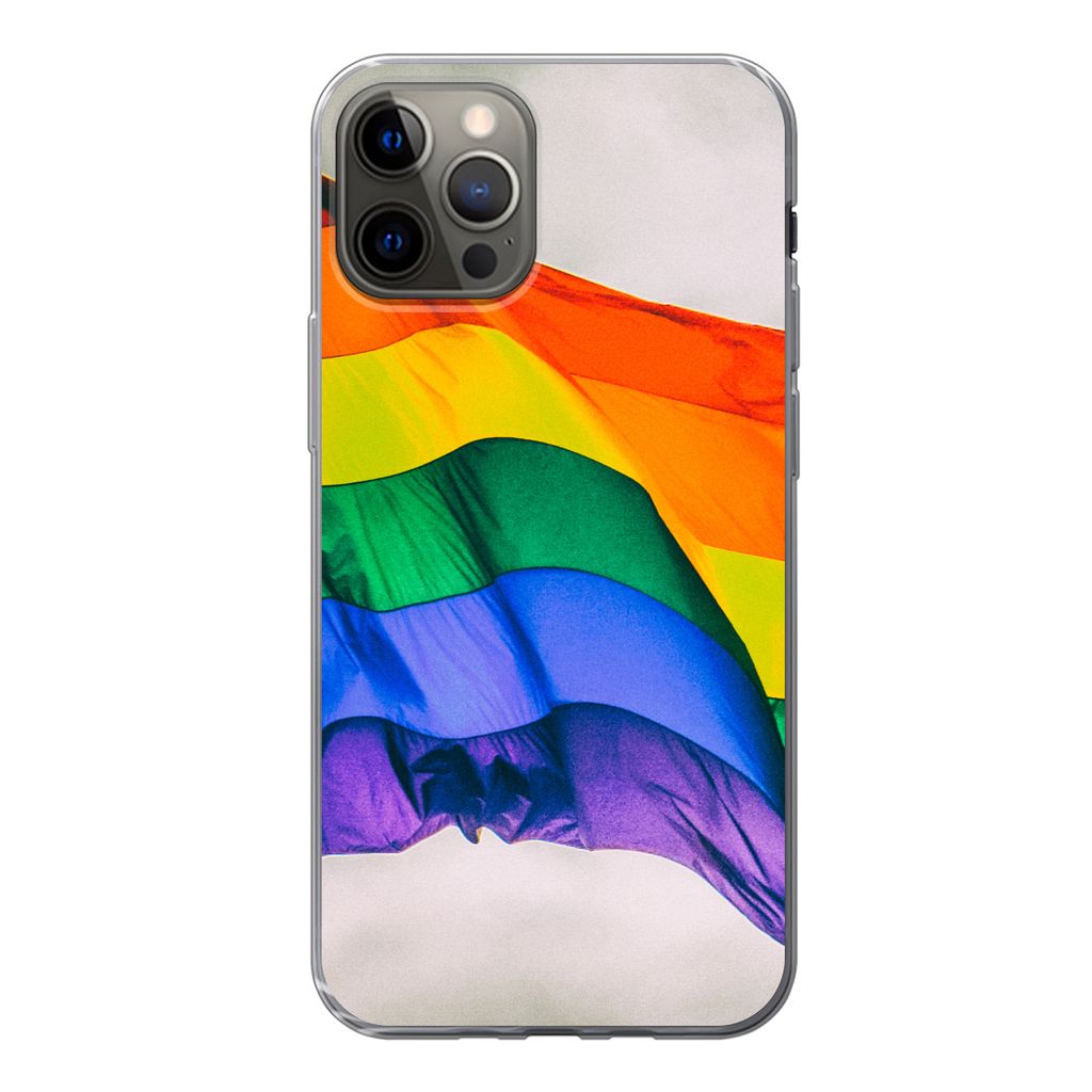 MuchoWow Handyhülle Schutzhülle Hülle für iPhone 12 Pro Foto einer Regenbogenflagge Silikon Softcase Handy Hülle - Abdeckung