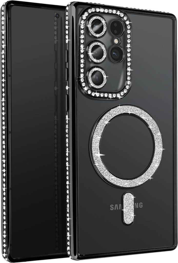 Avizar, Diamanthülle für Samsung Galaxy S25 Ultra mit MagSafe und Strassrahmen, Schwarz