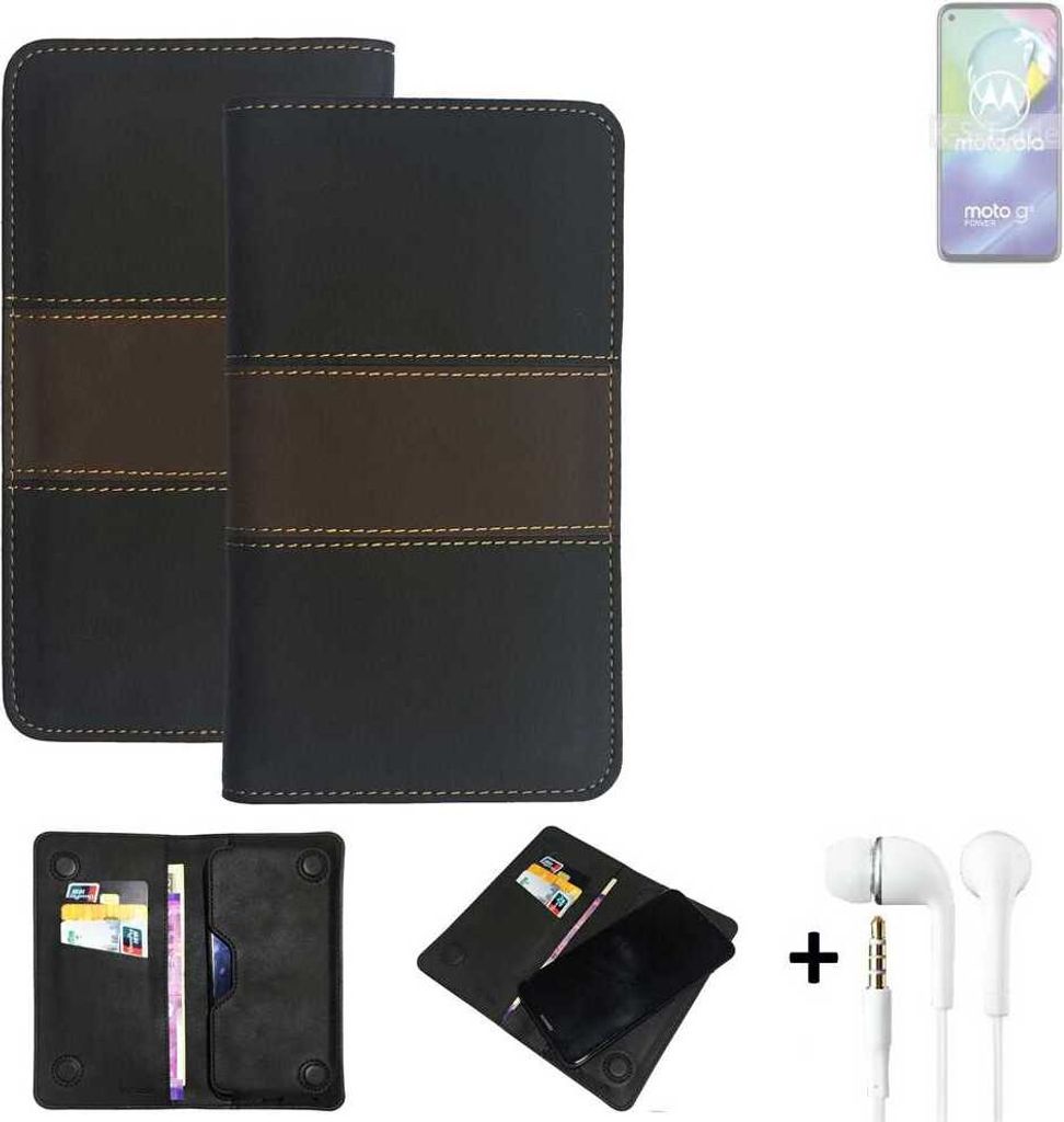 K-S-Trade Handyhülle + Kopfhörer kompatibel mit Motorola Moto G8 Power Schutzhülle Walletcase Bookstyle Tasche Schutz Case Hülle Wallet Cover