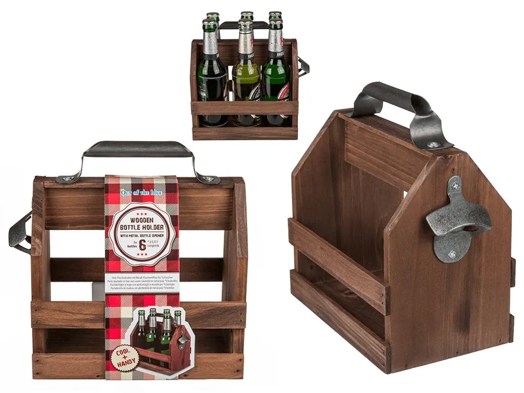 Portabottiglie Legno Chiaro con Apribottiglie Metallo - Stile Nordico - 16