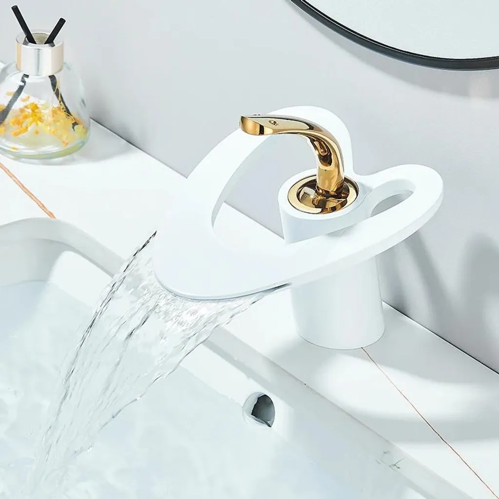Robinet de lavabo blanc et or au design contemporain chic - Modèle K72