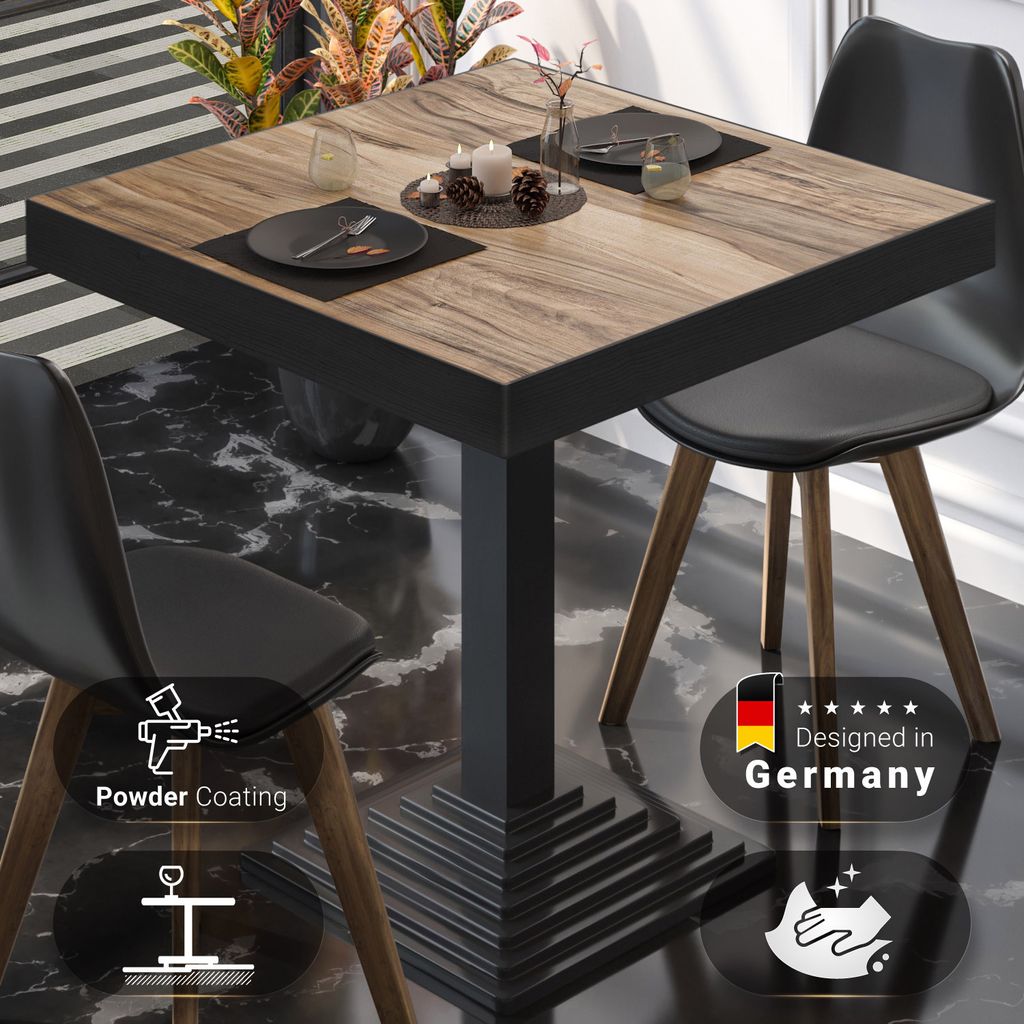 BPY | Bistro Tisch | 70 x 70 x 81 cm | Quadratisch | Schwarzer Rand | Sheesham / Schwarz | Bistrotisch Gastro Tisch