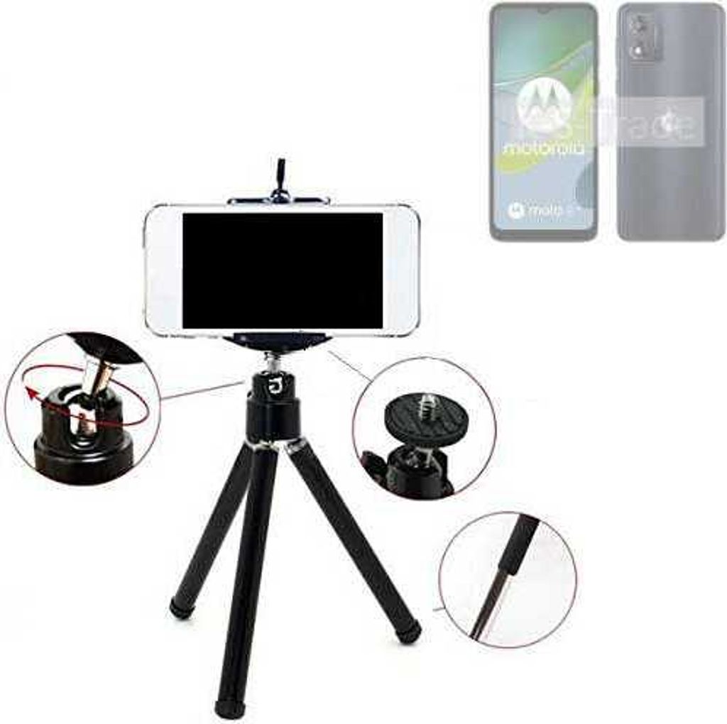 K-S-Trade Smartphone Stativ Dreibein kompatibel mit Motorola Moto E13 Tripod aus Aluminium Klemmstativ Stativ Adapter für Mobiltelefone schwarz 1x