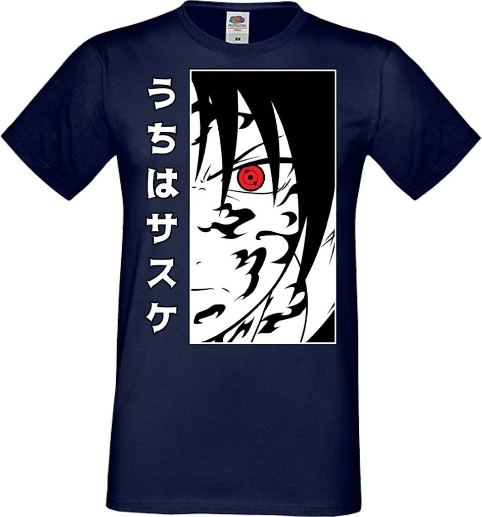 Herren T-Shirt Manga Anime Naruto Sasuke Uchiha 01 Sasuke, Man 3XL / Dunkelblau