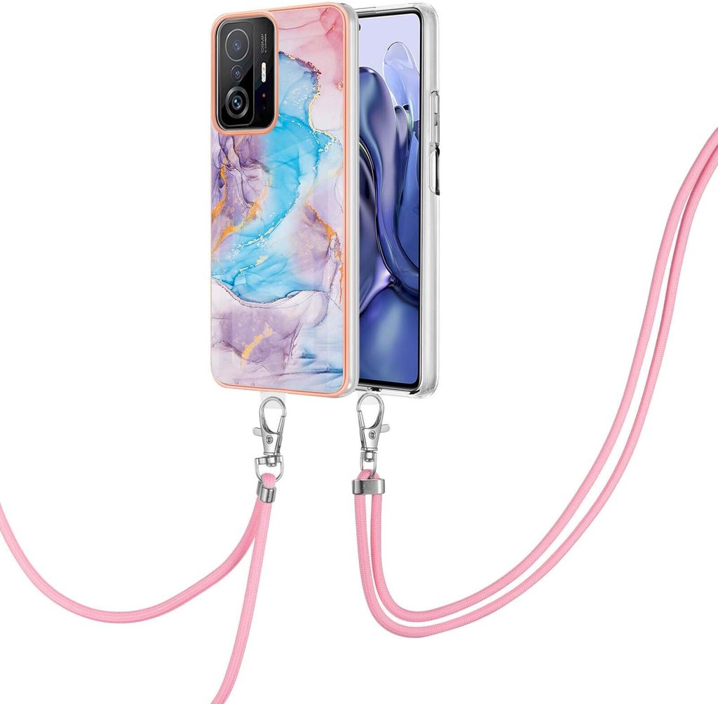 Handykette Hülle für Xiaomi 11T/11T Pro Muster TPU Schutzhülle mit verstellbarem Tragegurt Blau