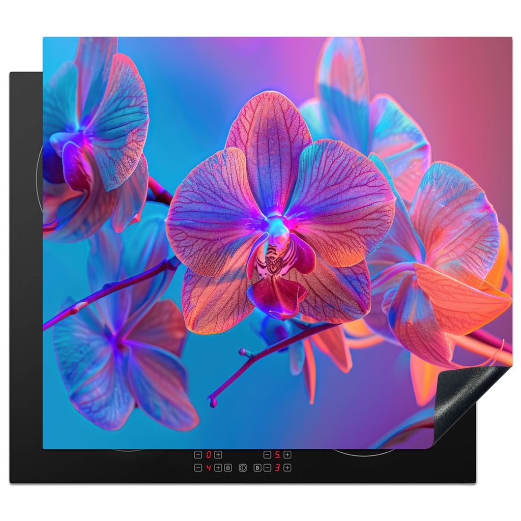 KitchenYeah Herdabdeckplatte Orchidee - Blumig - Bunt - Modern , 58x51cm, Küche Deko, Glaskeramikkochfeld Herdabdeckung, Abdeckplatte fùr Kochfeld