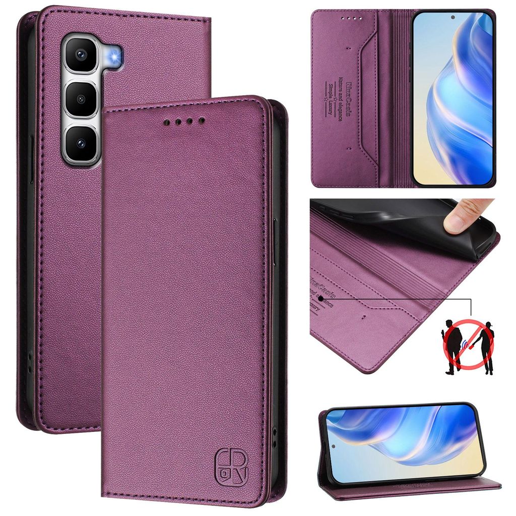 Lederhülle für Infinix Hot 60 Pro+ Hülle Flip Brieftasche Kartenfächern Ständer Schutzhülle Lila