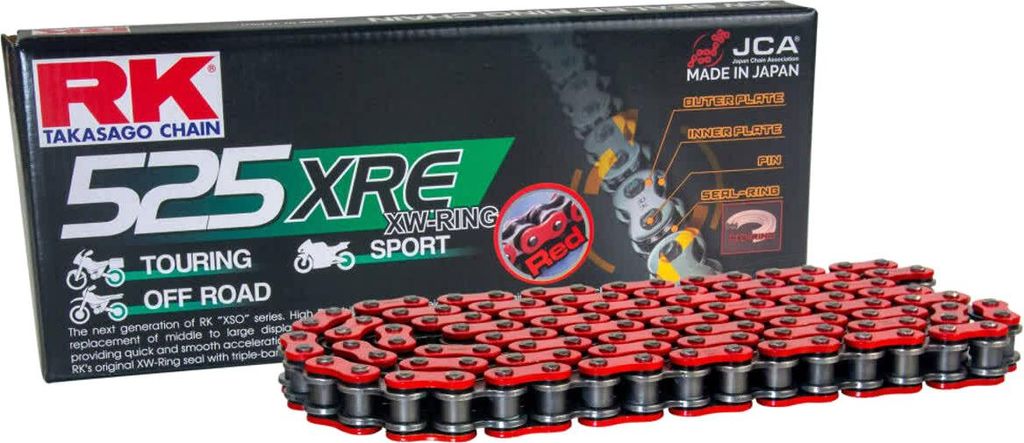 RK Open Transmission Chain Rot XRE 108 Glieder 525 Nietverschluss