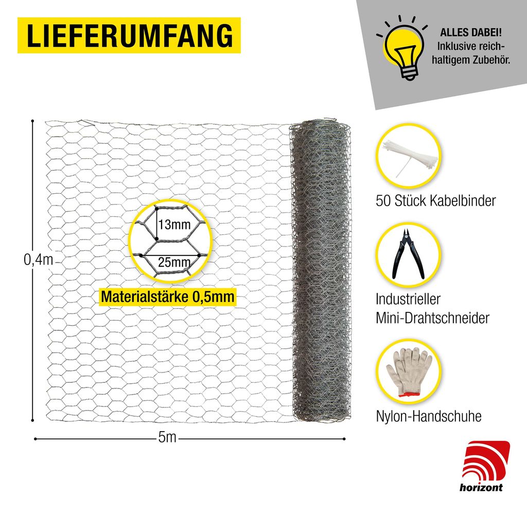 horizont Maschendrahtzaun | verzinkt | Maschenweite 13 x 25 Produktbild 