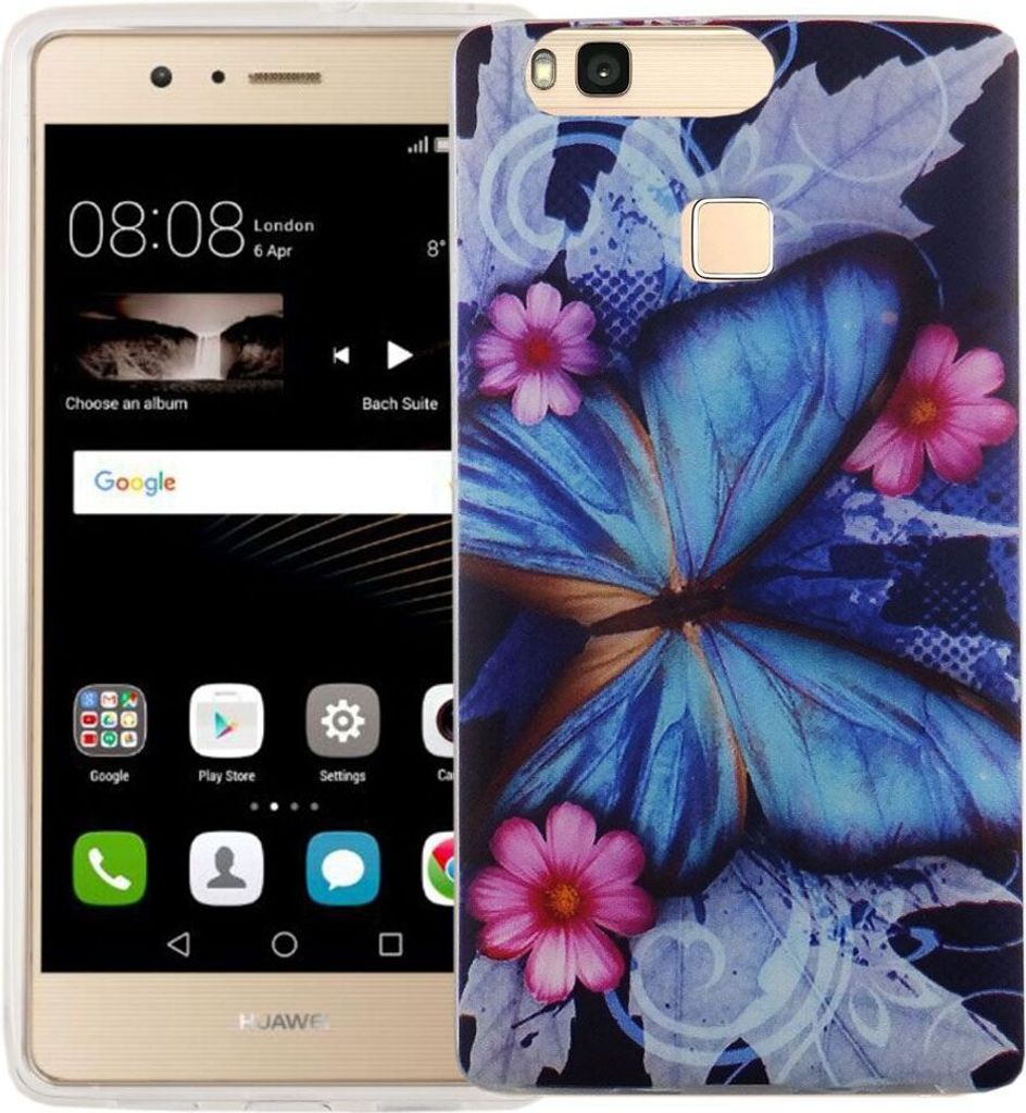 Handy Hülle für Huawei P9 Lite Cover Case Schutz Tasche Motiv Slim Silikon TPU Blauer Schmetterling