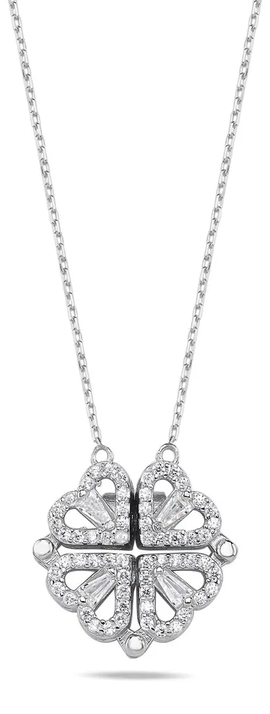 Collier trèfle en argent 925 rhodié et zircone brillante pour femme