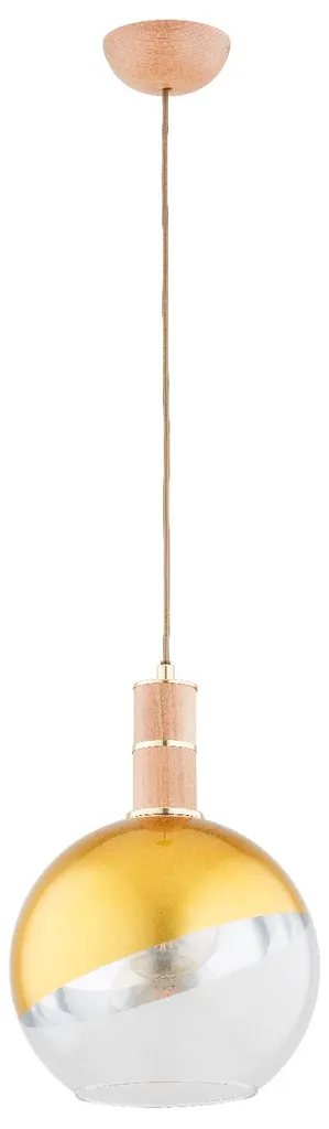 Suspension LIVO en Bois et Verre Transparent avec Détails Or 95x25 cm