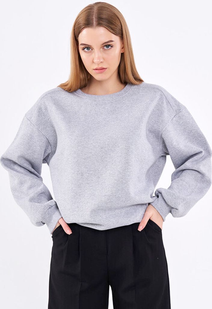 COMEOR Sweatshirt Damen Bequemer Oversize Pullover aus Baumwolle, Langarmshirt als Basic Pulli ohne Kapuze Regular Fit (Hellgrau XL)