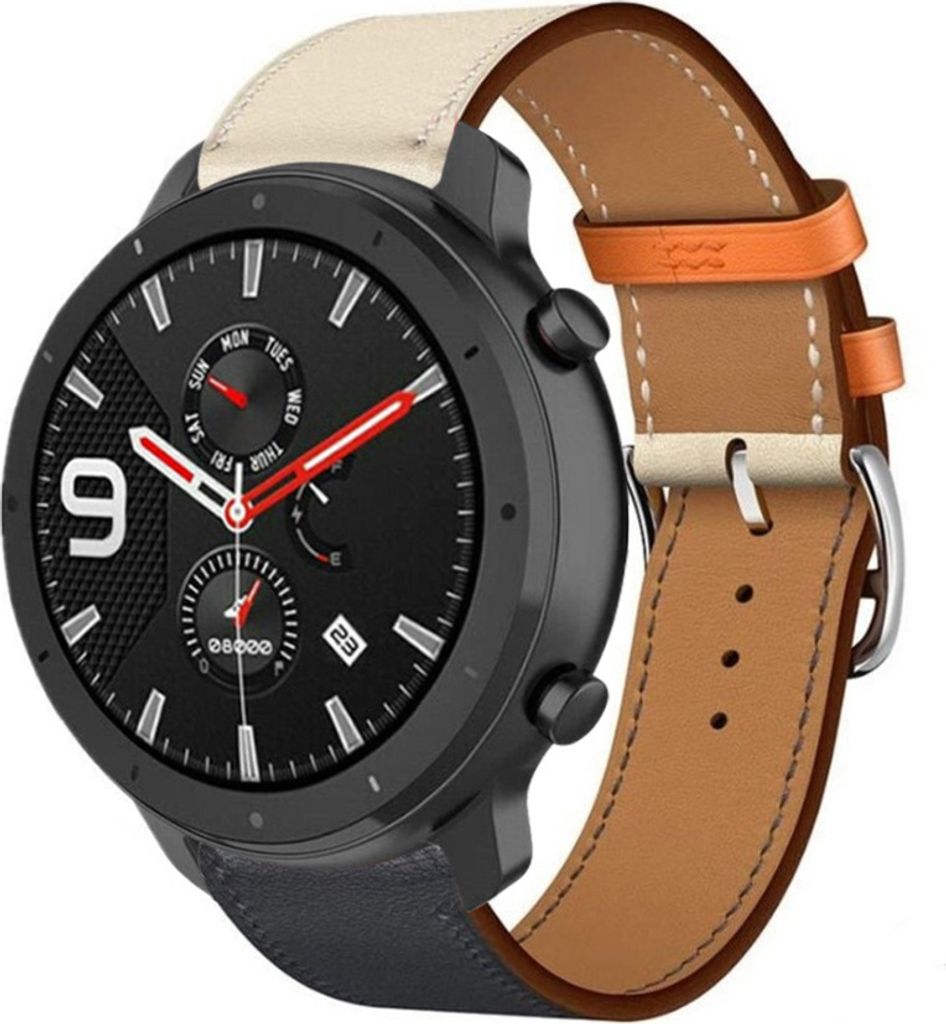 Strap-it Xiaomi Amazfit GTR Lederarmband (Weiß/Dunkelblau)