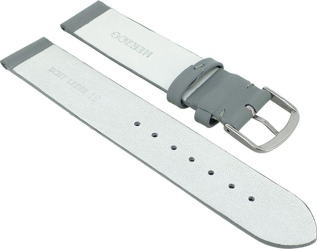 Herzog Beach II > Uhrenarmband glattes Leder gleichlaufend > grau, Stegbreite:22mm, Schließe:Silbern