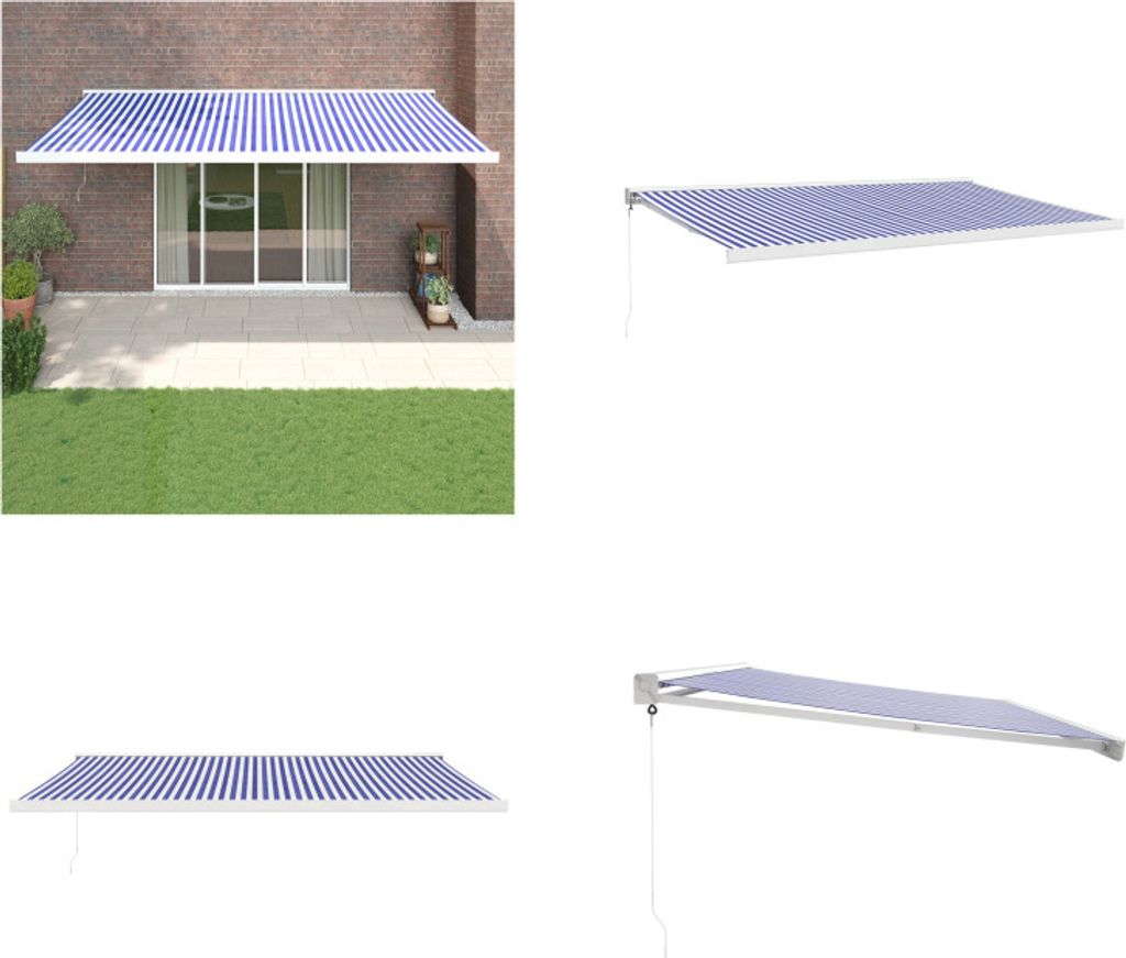 vidaXL Markise Einziehbar Blau und Weiß 5x3 m Stoff und Aluminium - Markise - Markisen - Markise Ausziehbar - Markise Einziehbar