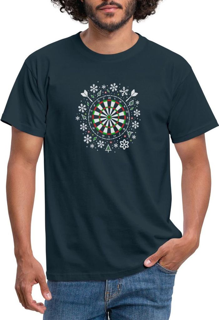 Spreadshirt Ugly Christmas Dartboard Mit Schneeflocken Männer T-Shirt, S, Navy
