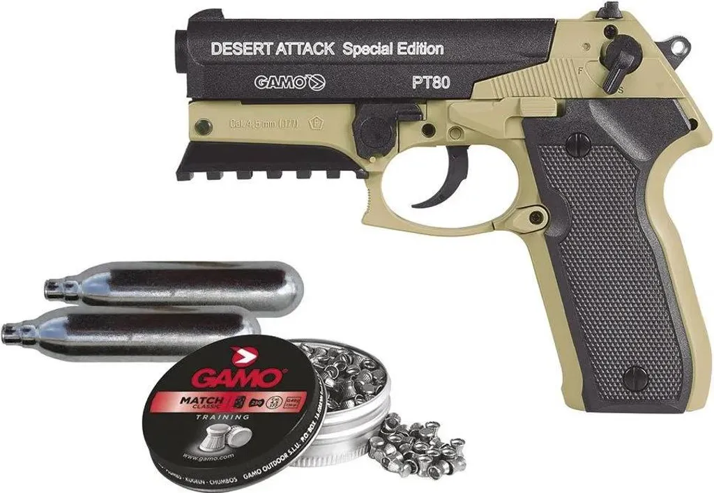 Pistolet à Plomb CO2 Gamo PT 80 Desert Attack Gold 4.5mm Semi-Auto