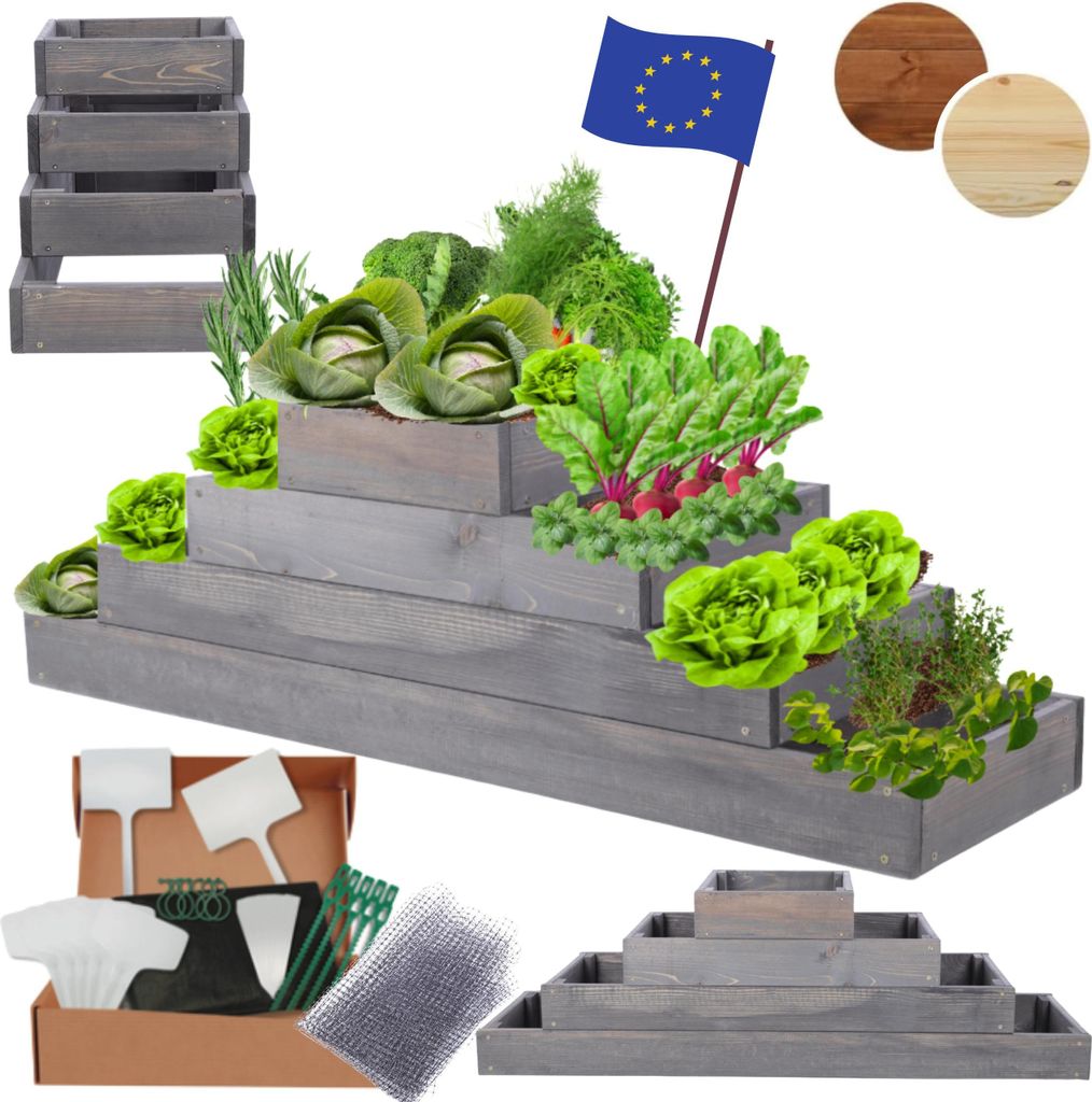 MODO24 Hochbeet Holz, Pflanzkasten, Massivholz, Kiefer, Kräuterbeet, Blumenkasten, Garten, Terrasse, 36x117x30 cm, Grau, ZP09