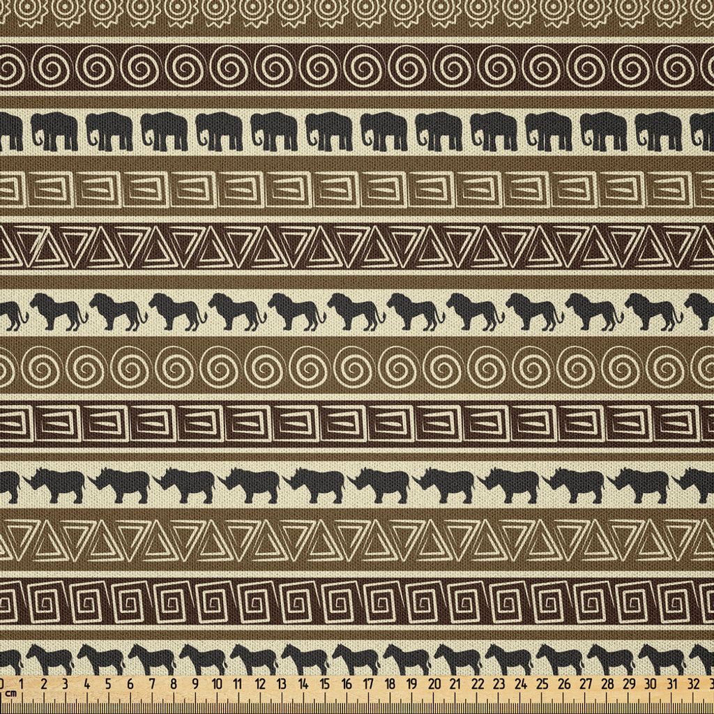ABAKUHAUS Safari Microfaser Stoff als Meterware , Geometrisches Muster der afrikanischen Art mit wilden Tieren in der Linie Kunst, 10 M (230 x 1000...
