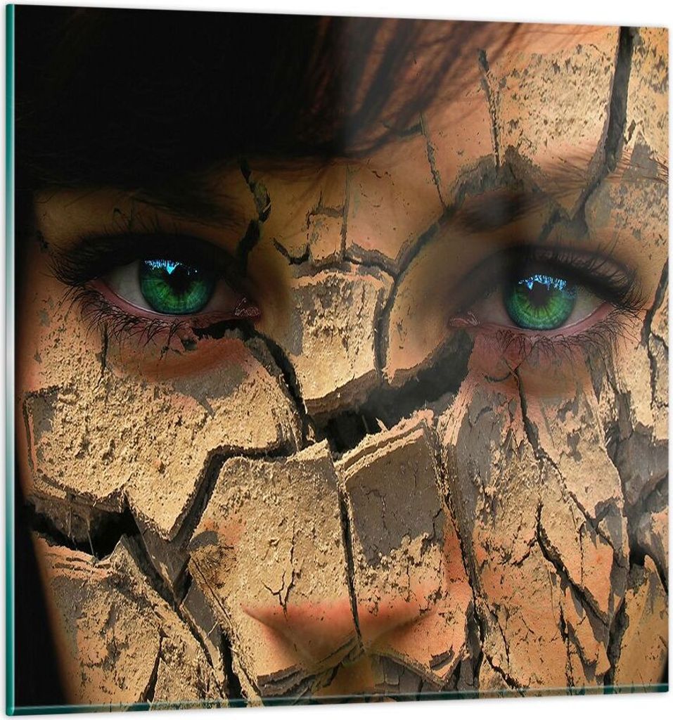 Bilder auf glas - Frau Gesicht Haut geknackt - 40x40cm - Glasbilder - Wandbilder - Kunstdruck - zum Aufhängen bereit - Wanddekoration aus Glas - G...