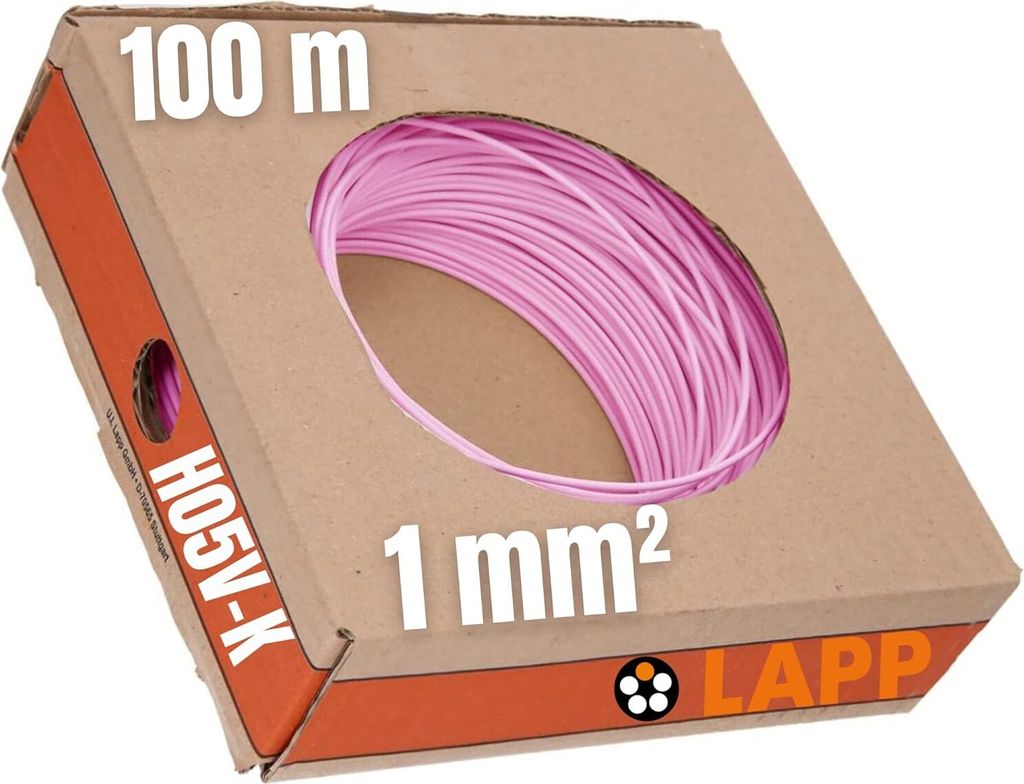 100 Meter Lapp 4510083 H05V-K 1x1,0 mm² rosa I Verdrahtungsleitung I Aderleitung flexibel I PVC Einzelader I Draht Litze 1 mm2 I Verdrahtung