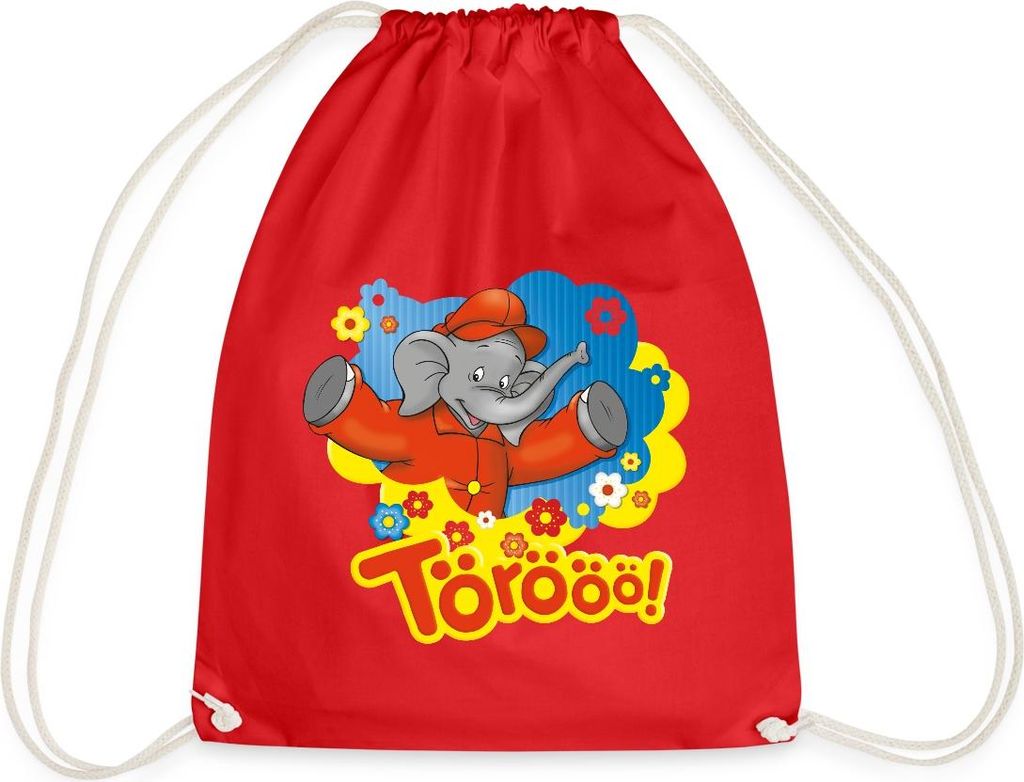 Spreadshirt Benjamin Blümchen Trötet Töröö Und Winkt Turnbeutel, One size, Rot
