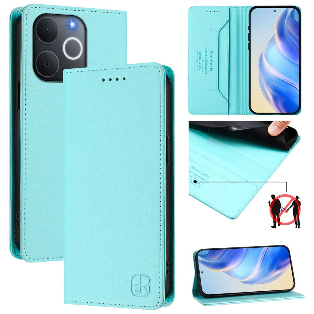 Lederhülle für Realme Note 70/Note 70T/Narzo 80 Lite 4G Hülle Flip Brieftasche Kartenfächern Ständer Schutzhülle Türkis