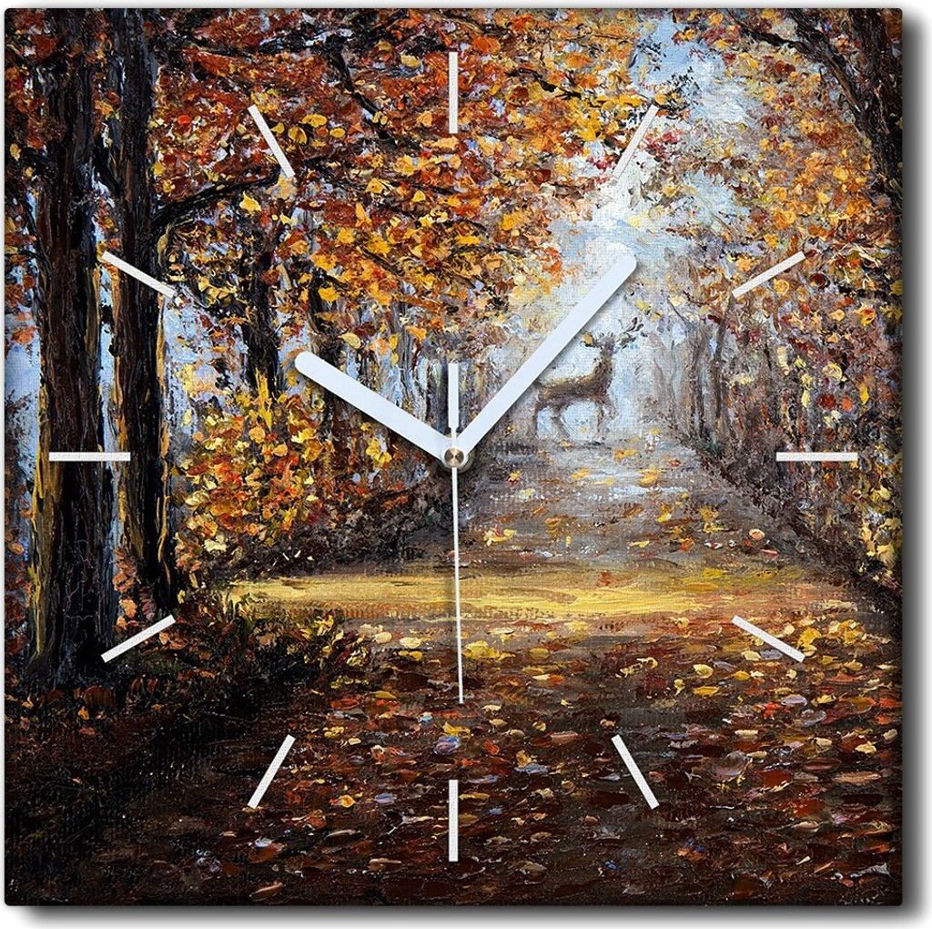 Coloray Uhr auf Leinwand 30x30 cm Wand Uhr Dekoration Wohnzimmer Segeltuch weiße Zeiger -Herbstwaldbaumbaum