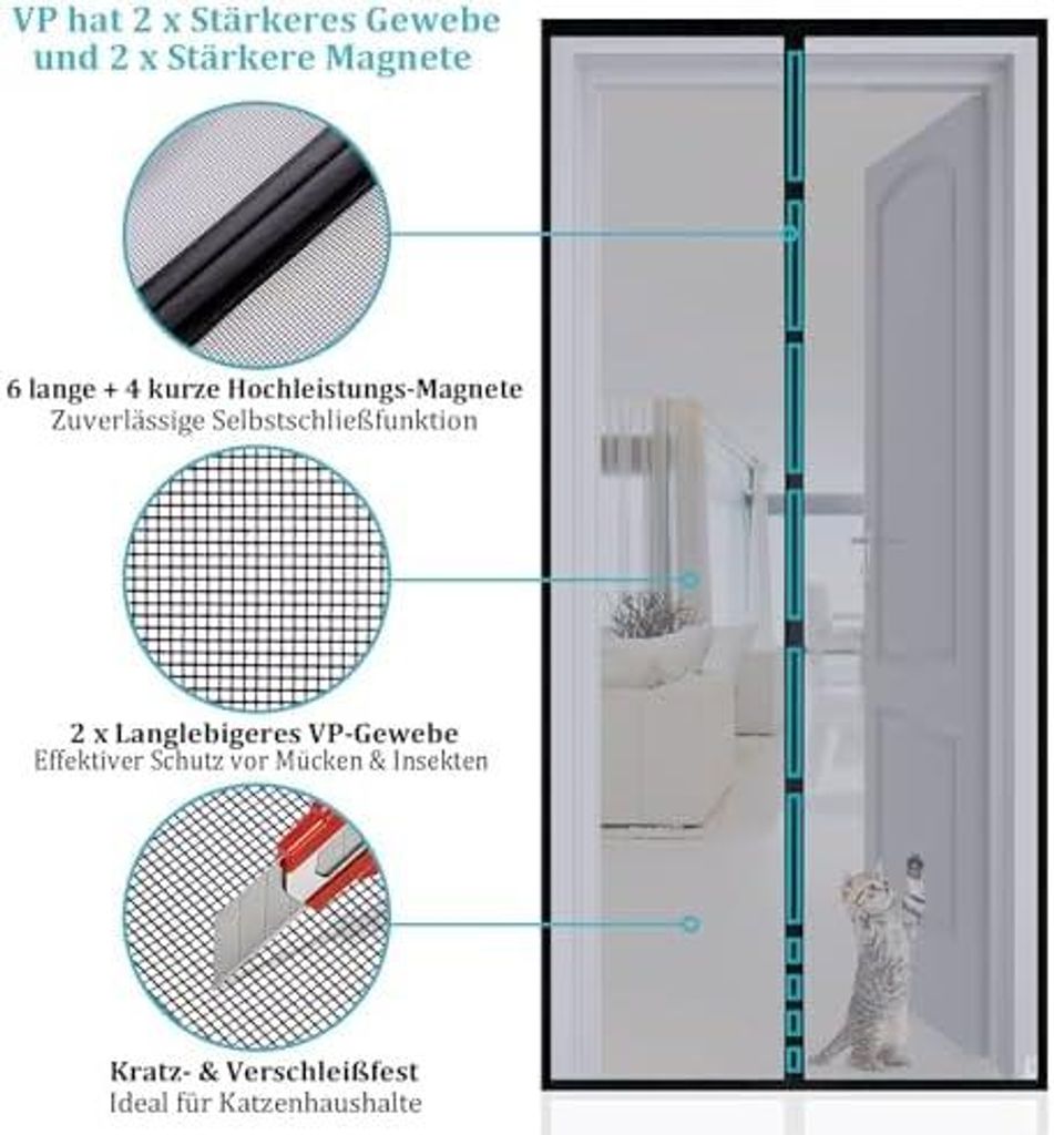 Apalus VP Fliegengitter Tür, Magnet Insektenschutz Produktbild 
