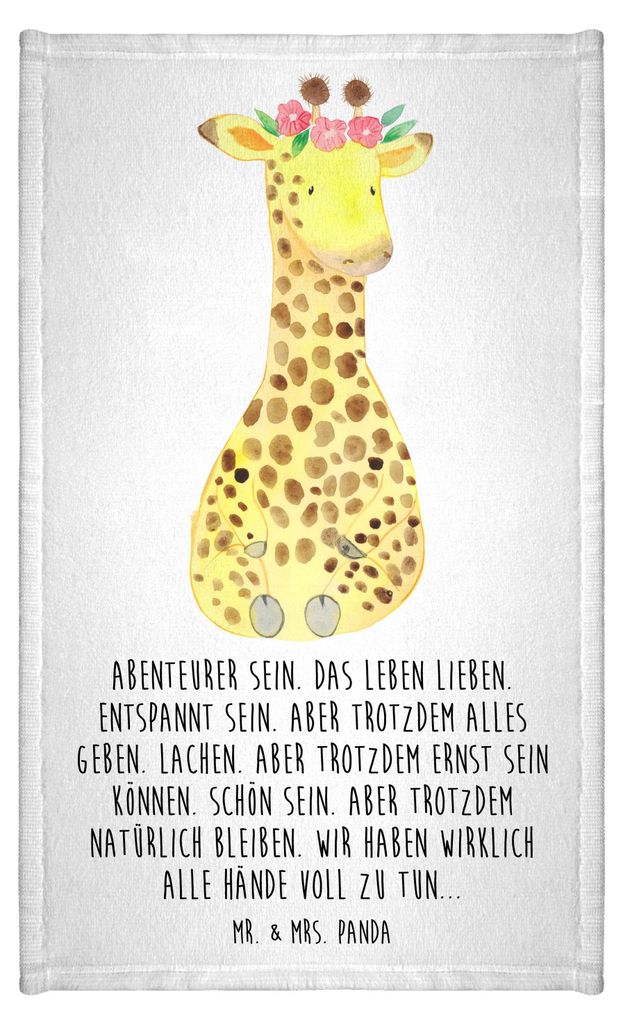 Mr. & Mrs. Panda Handtuch Giraffe Blumenkranz - Weiß - Geschenk, Abenteurer, Frotteehandtuch, Kleines, Selbstliebe, baumwolle, Baumwollhandtuch, A...