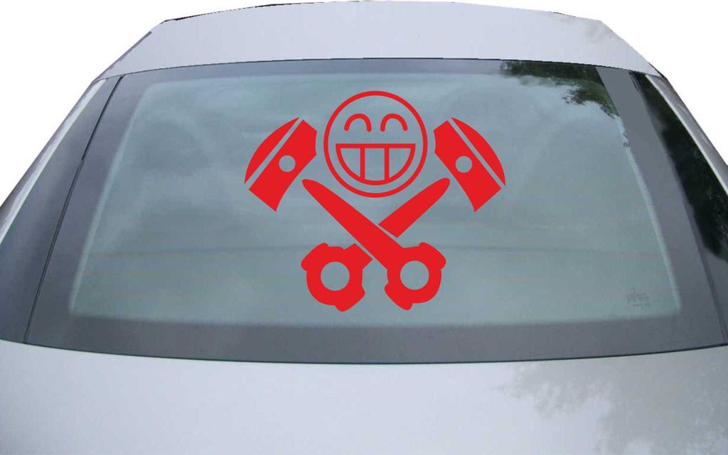 Indigos UG - Aufkleber Heckscheibe & Motorklappe DE2194 - rot - 600x507 mm - Kolben Skull - Auto Scheiben Fenster Heckklappe Tuning Racing JDM - Di...