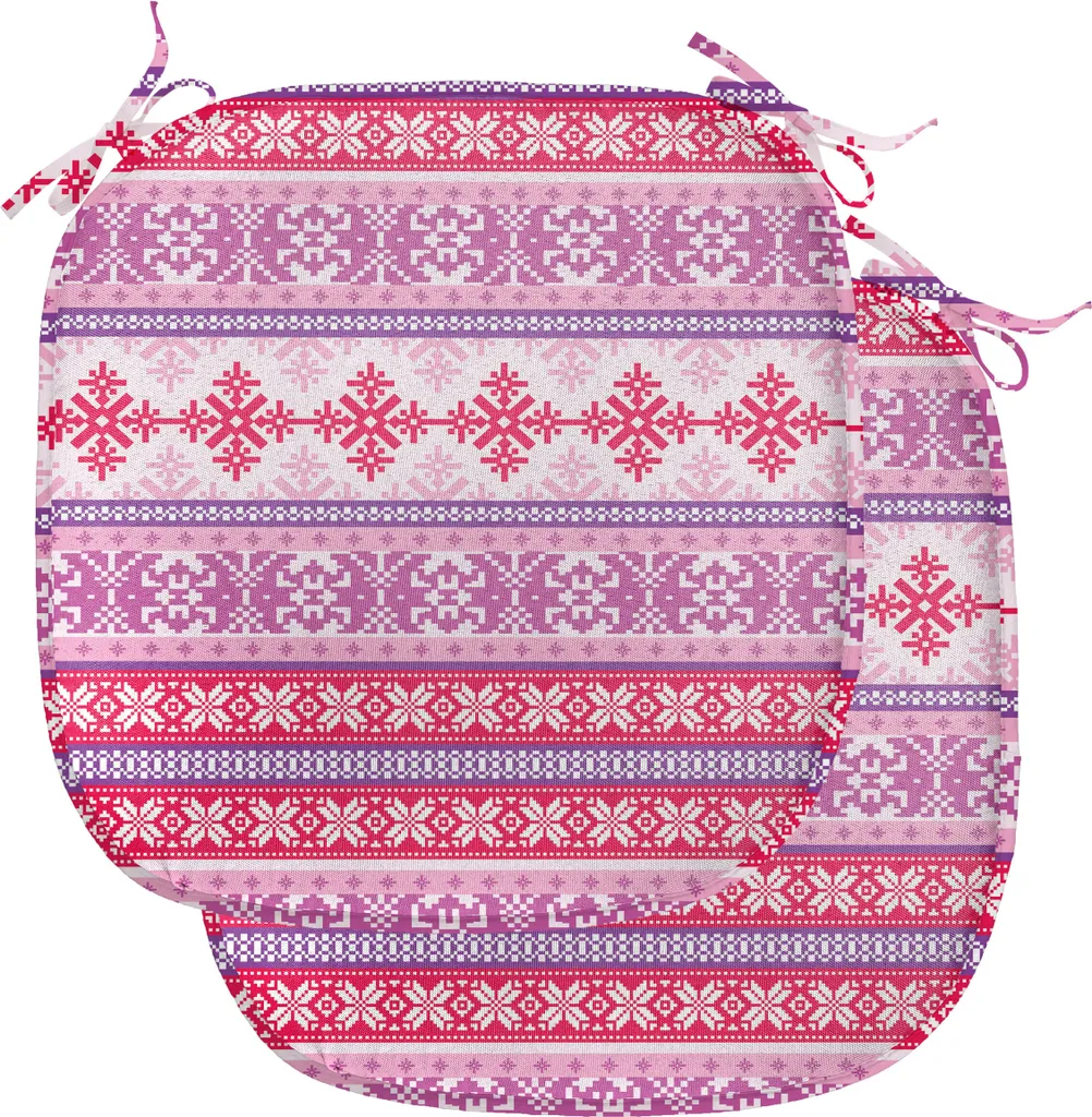 ABAKUHAUS nordico Imbottitura per sedie da sala da pranzo, Neve geometrica dicembre, Cuscino decorativo impermeabile con cinturini per sedie da cucina, 40 cm x 40 cm - Confezione da 2, Viola scuro Corallo Bianco
