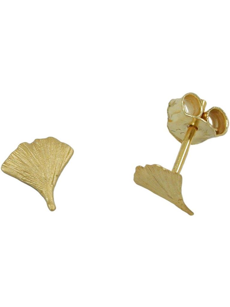 Ohrstecker Ohrring 6,5x6mm Ginkgoblatt matt 9Kt GOLD gold 6,5x6mm