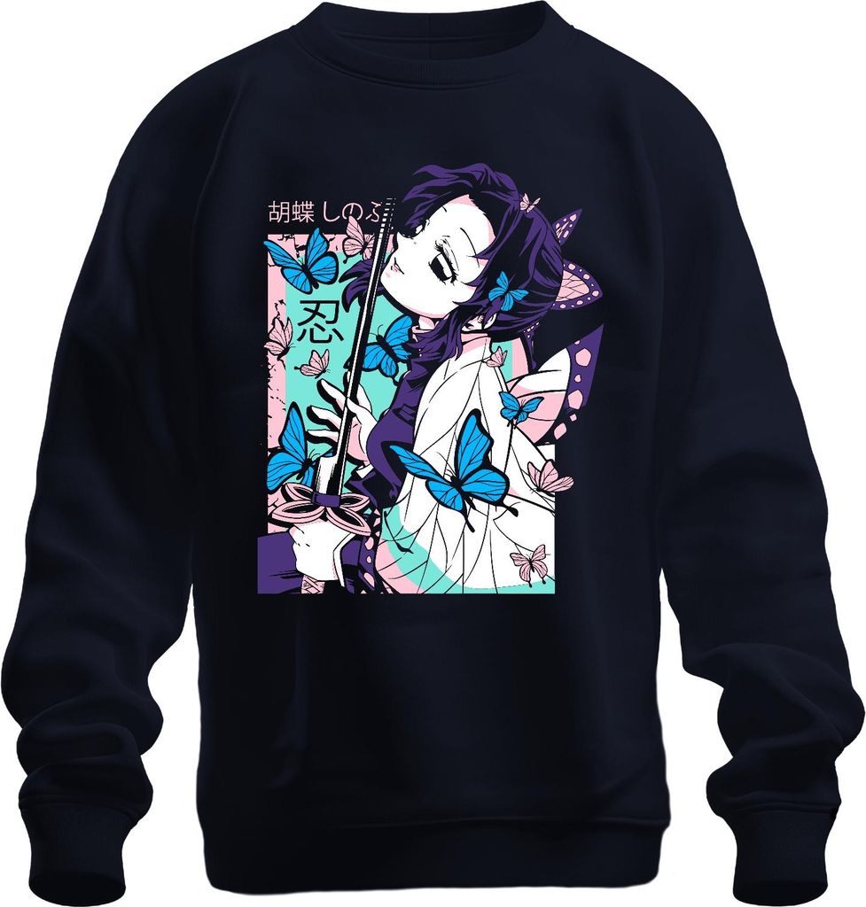 Demon Slayer 胡蝶しのぶ Shinobu Kocho Schmetterling Katana Anime Uni Sweatshirt Pullover, Navy, S