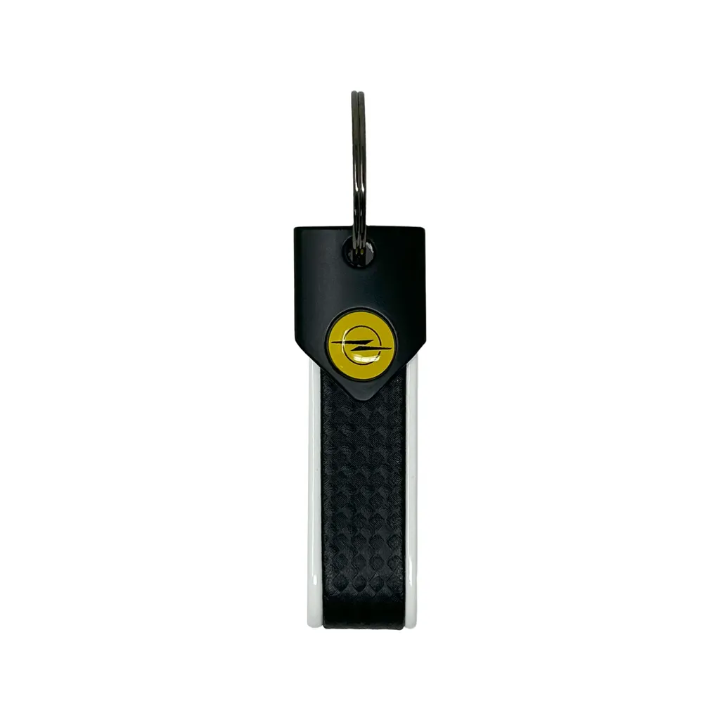 Elegante Portachiavi Opel Bianco e Giallo 90x20mm | Chiusura Sicura