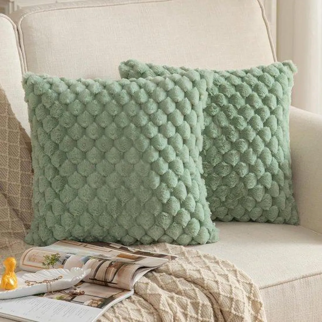 Couvre-fauteuils deux places en laine vert sauge 40x40cm - Lot de 2