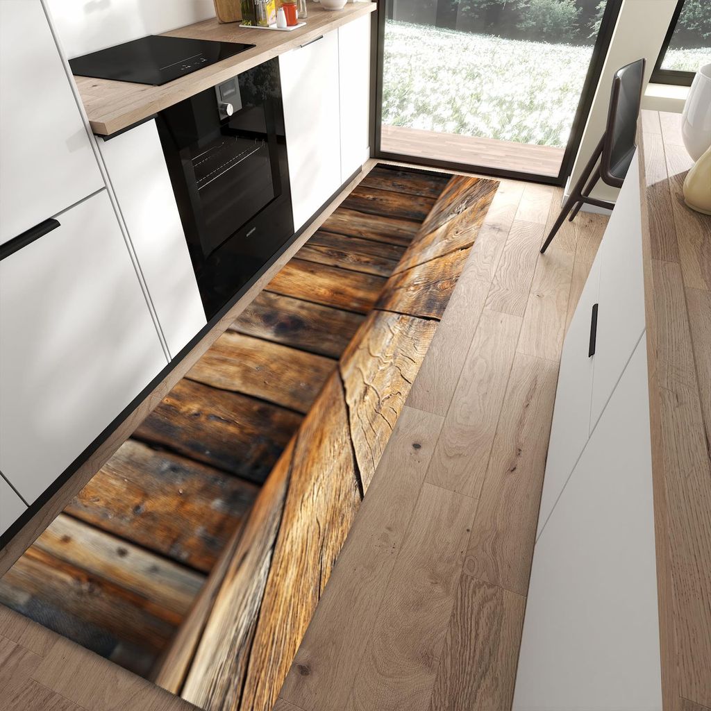 Küchenteppich 80x300cm rutschfest & abwischbar PVC Läufer - Holzbodenoptik