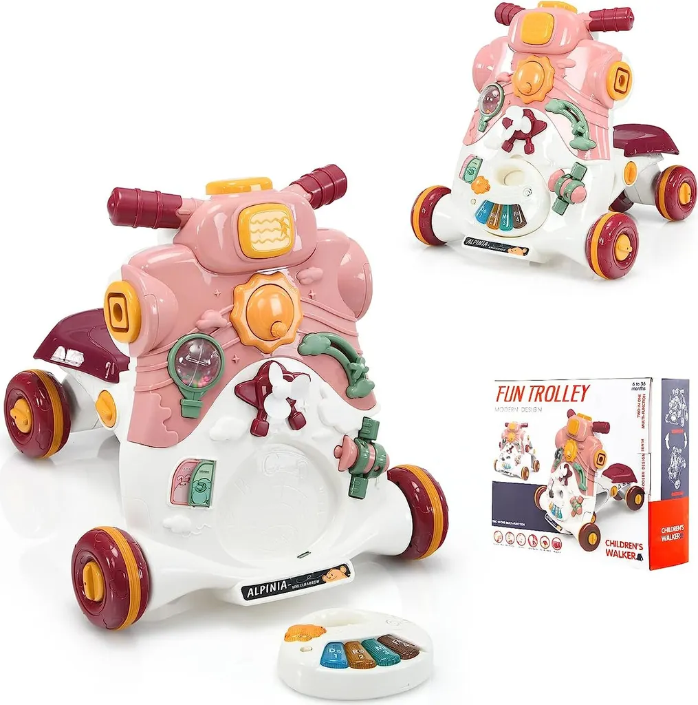 Trotteur Évolutif Bébé avec Assise Confortable et Roues Silencieuses
