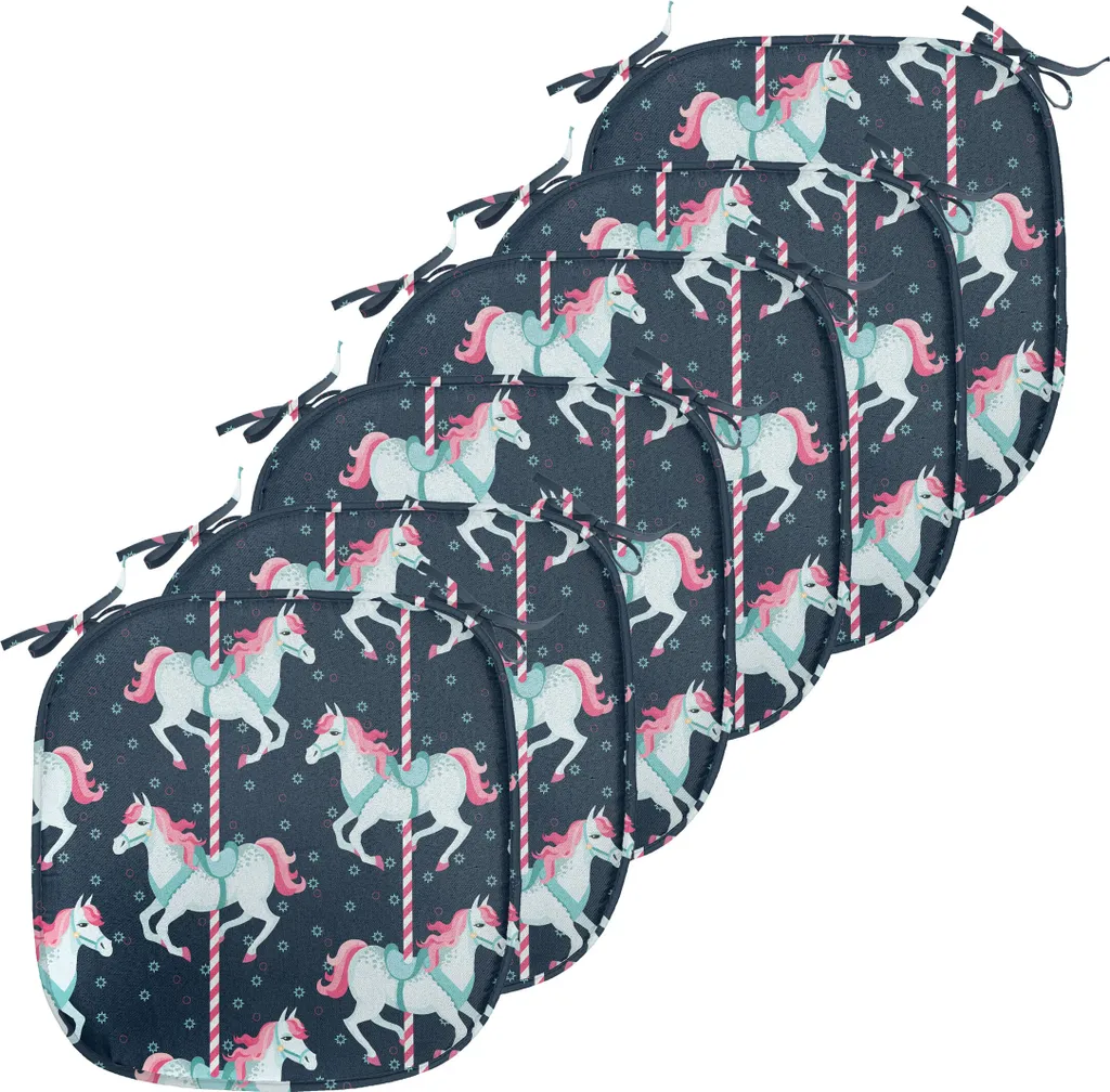 Coussin de Siège Déperlant Bleu Indigo et Rose, Lot de 6 avec Fixations