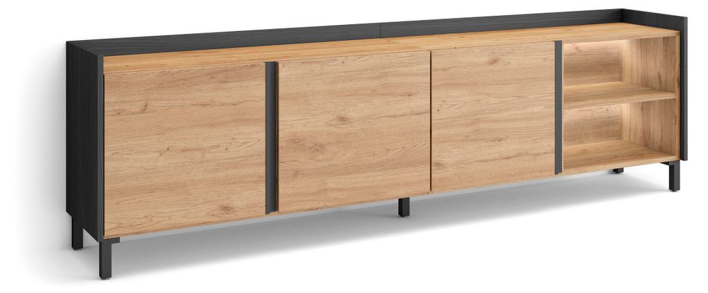 TV-Möbel Holzeffekt eiche und schwarz 207x35x61cm mit Beinen