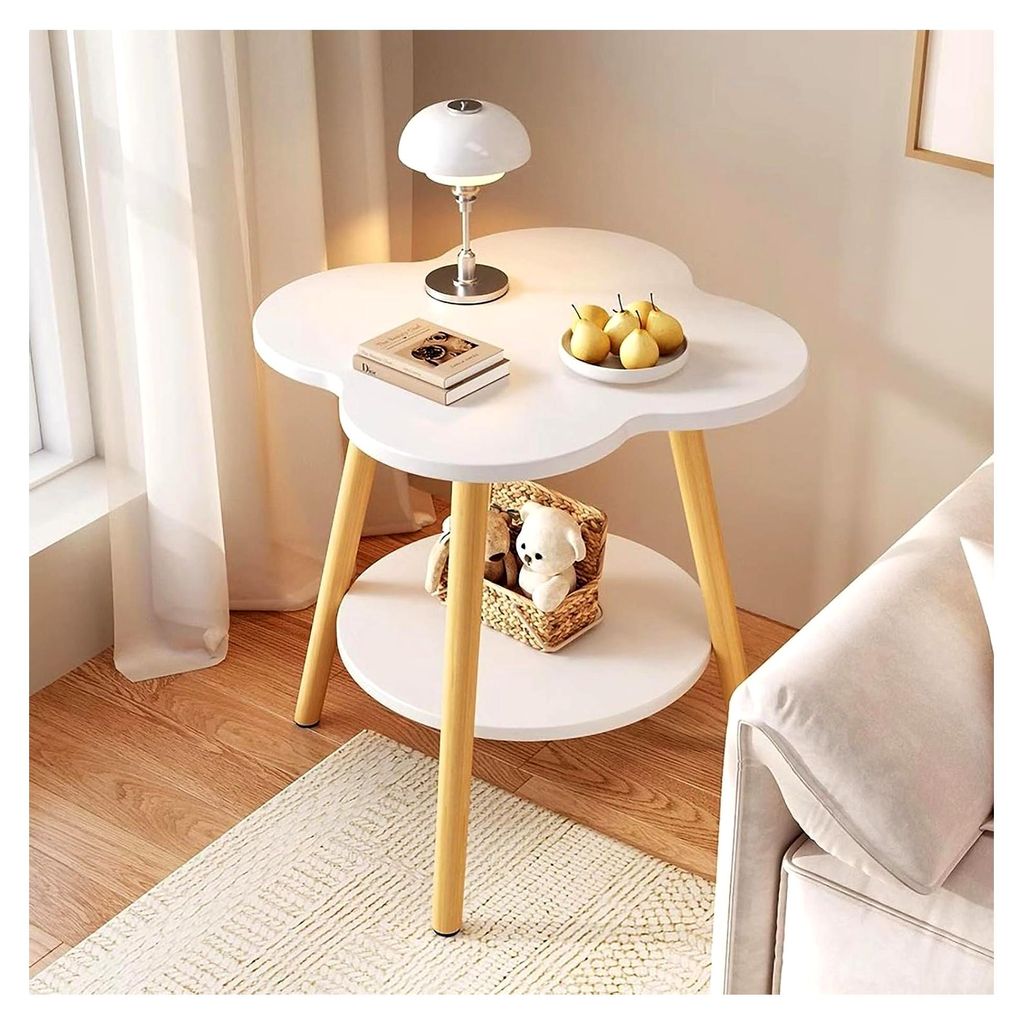 Kleiner Beistelltisch, 2-stufiger Sofa Beistelltisch mit unterer Ablage, Nachttisch mit Stauraum, für Balkon oder Wohnzimmer, Akzenttisch für Sch...
