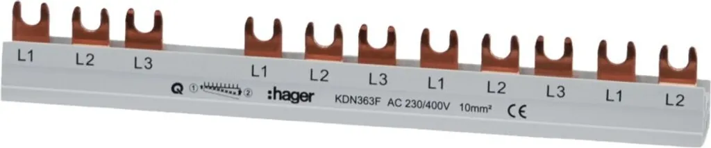 Equipement tableau triphasé rail de phase Hager 63A 12 modules KDN363F