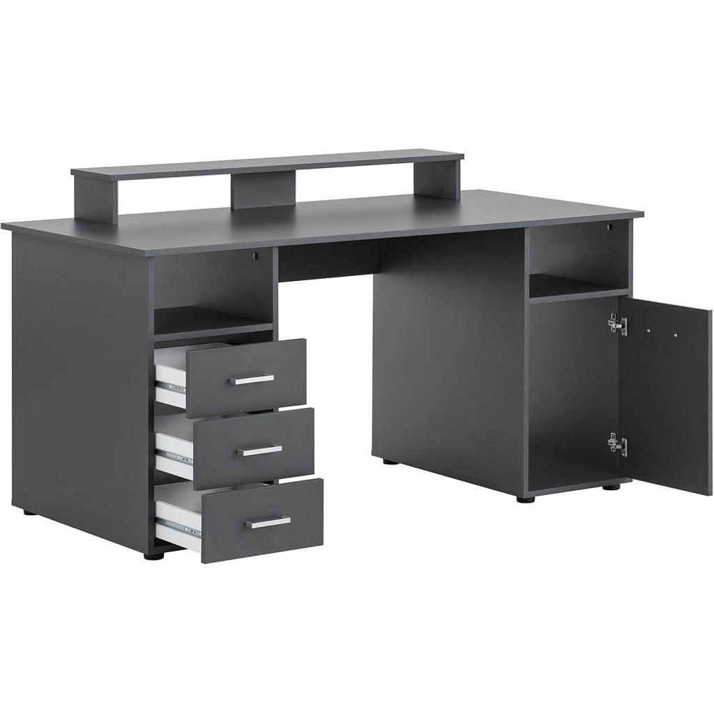MÖBELPARTNER Niels Schreibtisch anthrazit rechteckig, Wangen-Gestell grau 150,0 x 70,0 cm