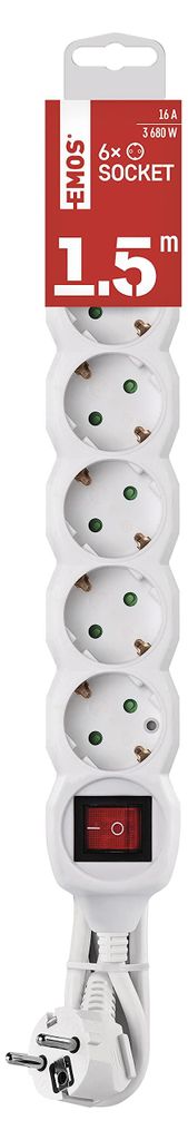 EMOS multiprise 6x avec interrupteur, 150 cm câble 1,5 mm, Image du produit 