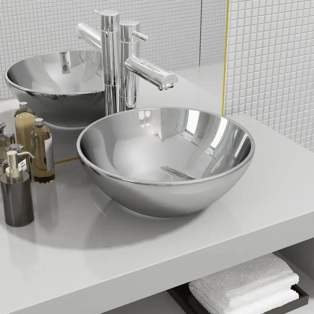Lavabo in Ceramica Argento 32,5x14 cm | Design Moderno da Appoggio