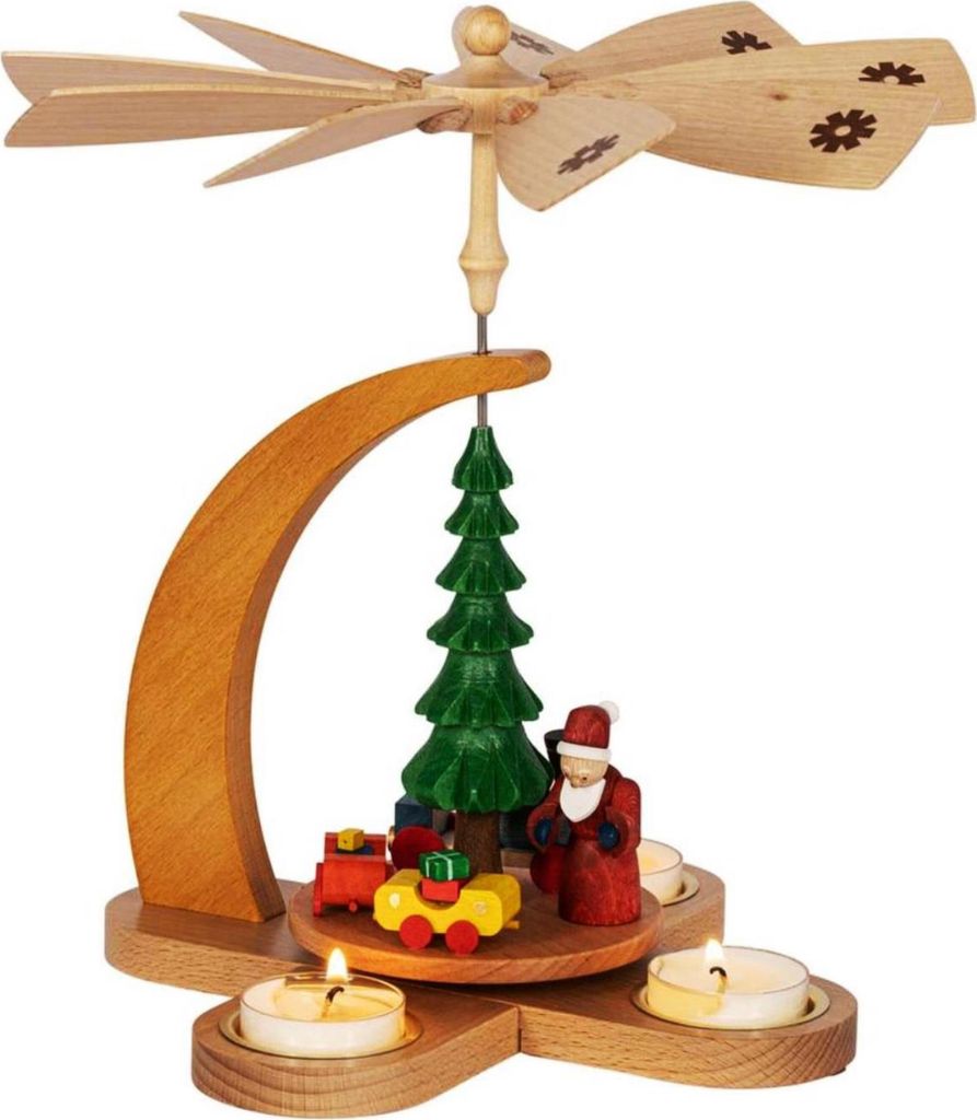 Glässer Volkskunst 'Pyramide Weihnachtsmann mit Zug für Teelicht'