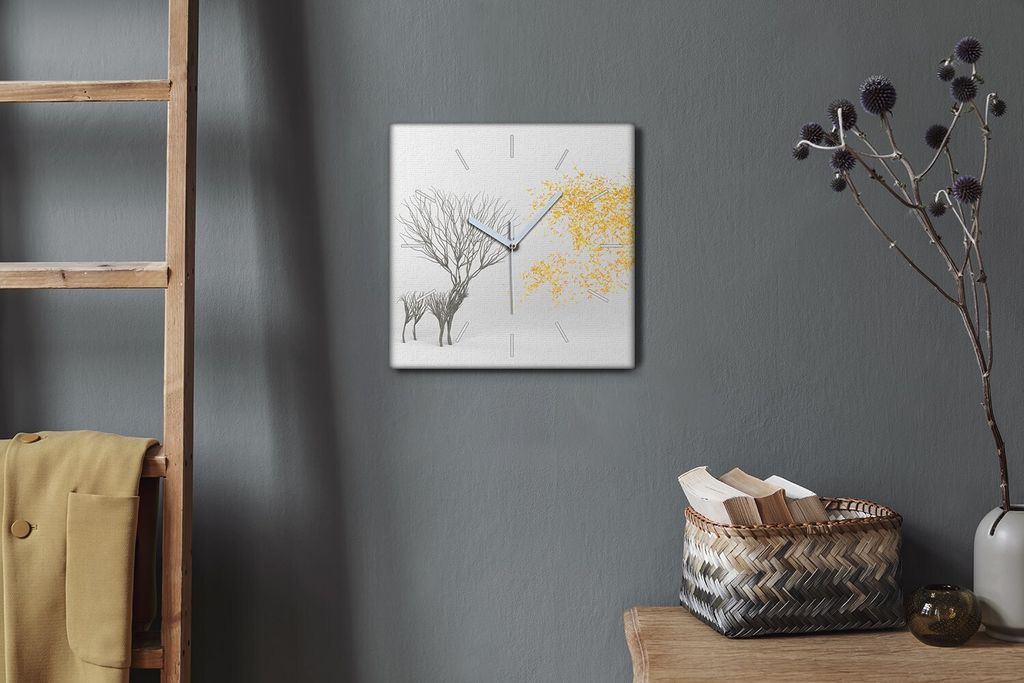 Coloray Hodiny Unikátní 30x30 cm Tiché hodiny Pro obývací pokoj a kuchyň Nástěnné hodiny Plátno Bílé ručičky hodin - Listy Hirsch