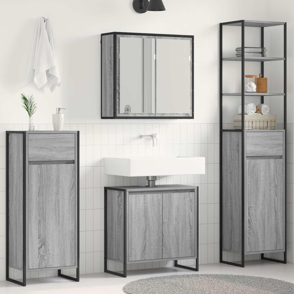 Maison Exclusive - Badezimmermöbel-Set mit Schubladen Graues Sonoma Holzwerkstoff